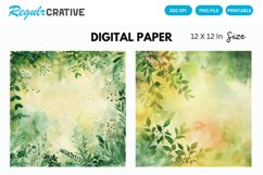 Vintage Watercolor Green Flower Digital Paper Product Image 1