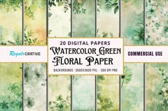Vintage Watercolor Green Flower Digital Paper Bundle Product Image 1