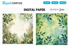 Vintage Watercolor Greenery Hippie Digital Paper Product Image 1
