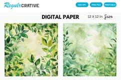 Vintage Watercolor Greenery Hippie Digital Paper Product Image 1