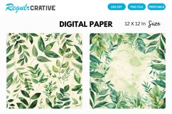 Vintage Watercolor Greenery Hippie Digital Paper Product Image 1