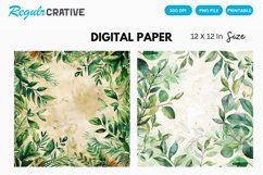 Vintage Watercolor Greenery Hippie Digital Paper Product Image 1