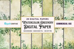 Vintage Watercolor Greenery Digital Paper Bundle Product Image 1