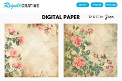 Vintage Watercolor Pink Roses Digital Paper Product Image 1