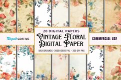 Vintage Watercolor Pink Roses Digital Paper Bundle Product Image 1