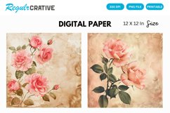 Vintage Watercolor Roses Digital Paper, Watercolor Roses PNG Product Image 1