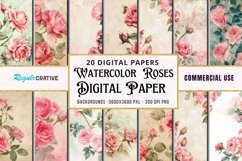 Vintage Watercolor Roses Digital Paper Bundle Product Image 1
