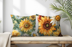 vintage watercolor sunflowers and daisies Digital Paper Product Image 2