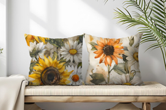 vintage watercolor sunflowers and daisies Digital Paper Product Image 2