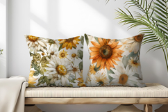 vintage watercolor sunflowers and daisies Digital Paper Product Image 2
