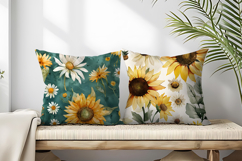 vintage watercolor sunflowers and daisies Digital Paper Product Image 2