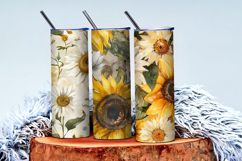 vintage watercolor sunflowers and daisies Digital Paper Product Image 3