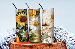 vintage watercolor sunflowers and daisies Digital Paper Product Image 3