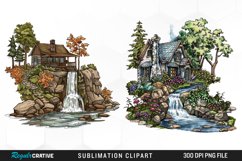 Vintage Waterfall Cottage Sublimation Clipart Product Image 1