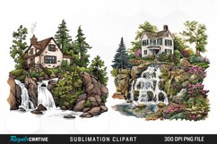 Vintage Waterfall Cottage Art Clipart Product Image 1