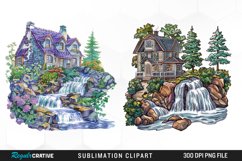 Vintage Waterfall Cottage Sublimation Clipart Product Image 1