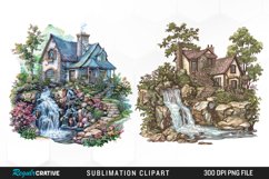 Vintage Waterfall Cottage Sublimation Clipart Product Image 1