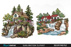 Vintage Waterfall Cottage Sublimation Clipart Product Image 1
