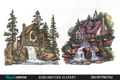 Vintage Waterfall Cottage Sublimation Clipart Product Image 1