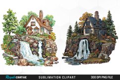 Vintage Waterfall Cottage Sublimation Clipart Product Image 1