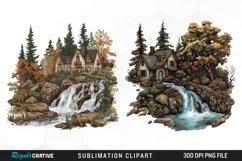 Vintage Waterfall Cottage Art Clipart Product Image 1