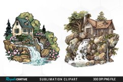 Vintage Waterfall Cottage Art Clipart Product Image 1