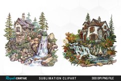 Vintage Waterfall Cottage Sublimation Clipart Product Image 1
