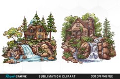 Vintage Waterfall Cottage Sublimation Clipart Product Image 1