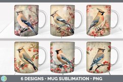 Bundle of six Decoupage Waxwings Mug Wrap designs.