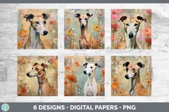 Bundle of six Decoupage Whippets Paper Backgrounds designs.