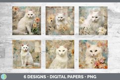 Bundle of six Decoupage White Cats Paper Backgrounds designs.