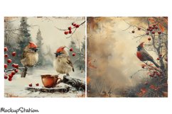 Christmas Birds Digital Papers | Vintage Winter Backgrounds Product Image 3