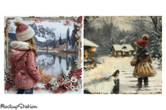 Christmas Digital Papers | Shabby Winter Background Pages Product Image 2