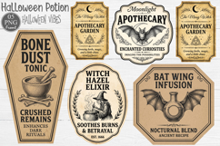Vintage Witch Halloween Potion Bottle Label PNG Product Image 1