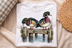 Vintage Wood Ducks on Pier PNG, Wildlife Hunting Design Product Image 2