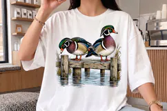 Vintage Wood Ducks on Pier PNG, Wildlife Hunting Design Product Image 3