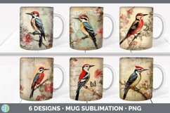 Bundle of six Decoupage Woodpeckers Mug Wrap designs.