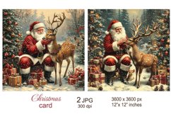 Vintage Santa Christmas Card, Santa Claus and Christmas Deer Product Image 1