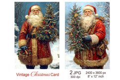 Vintage Santa Christmas card, Santa Claus and Christmas Tree Product Image 1