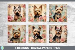 Bundle of six Decoupage Yorkshire Terriers Paper Backgrounds designs.