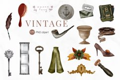 Watercolor Vintage Clipart, PNG Product Image 4