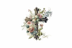 Vintage Floral Christain Cross Watercolor Clipart Product Image 2