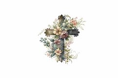 Vintage Floral Christain Cross Watercolor Clipart Product Image 5