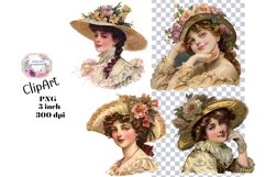 Ladies, 3, PNG, Junk Journal, Vintage, clipart Product Image 1