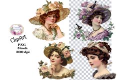 Ladies, 5, PNG, Junk Journal, Vintage, clipart Product Image 1
