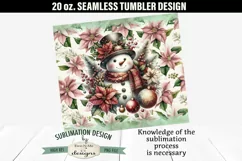 Pink Poinsettia Christmas Snowman SEAMLESS 20 oz Tumbler PNG Product Image 3