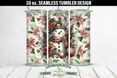 Pink Poinsettia Christmas Snowman SEAMLESS 20 oz Tumbler PNG Product Image 1