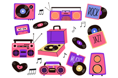 Retro Music Clipart Vintage Vinyl Records, Boombox Product Image 1
