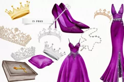 Violet Quinceanera Watercolor Clipart Png Product Image 2