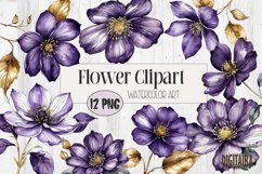 Watercolor Purple &amp; Gold Flower Bundle Product Image 1